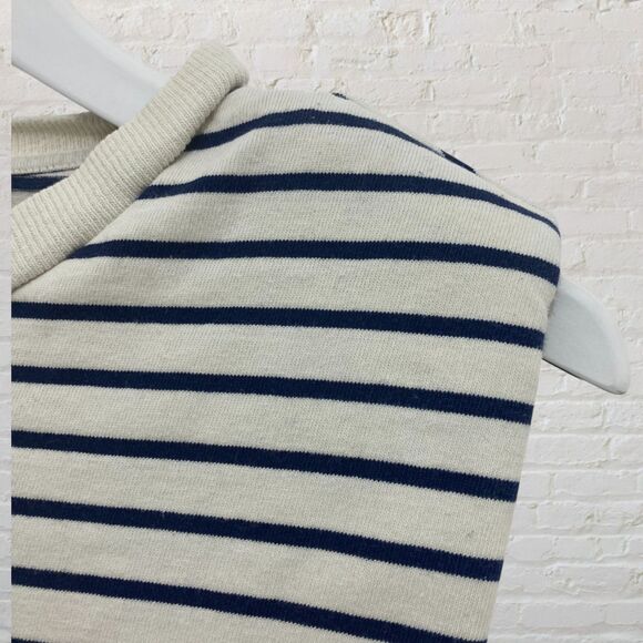 J.Crew Top Size XS Structured Muscle Tee Stripe Mariner Cotton Navy Ivory - Picture 6 of 13
